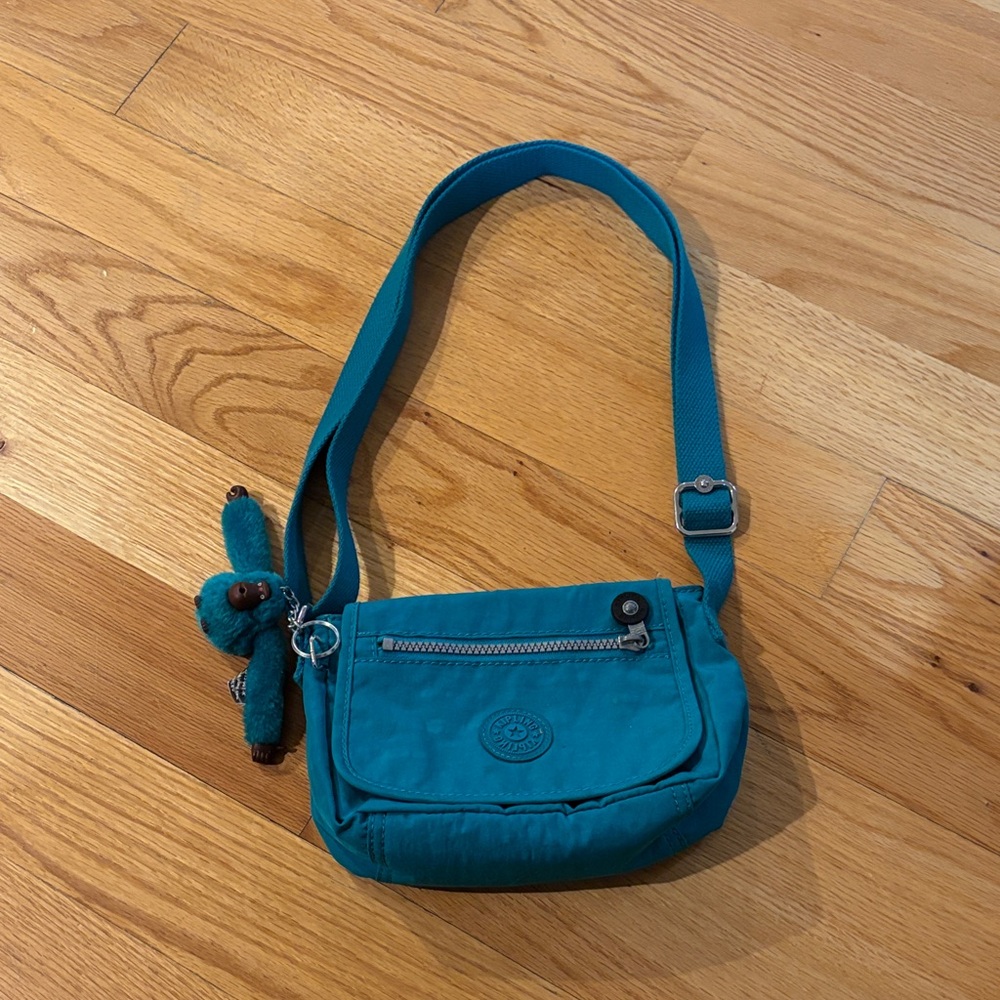 Kipling Teal Small Crossbody Bag with Monkey Charm